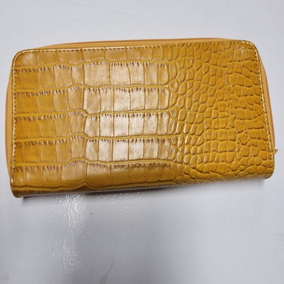 Yellow Crocodile Print Embossed Zip Around Wallet Wristlet - Picture 5 of 7